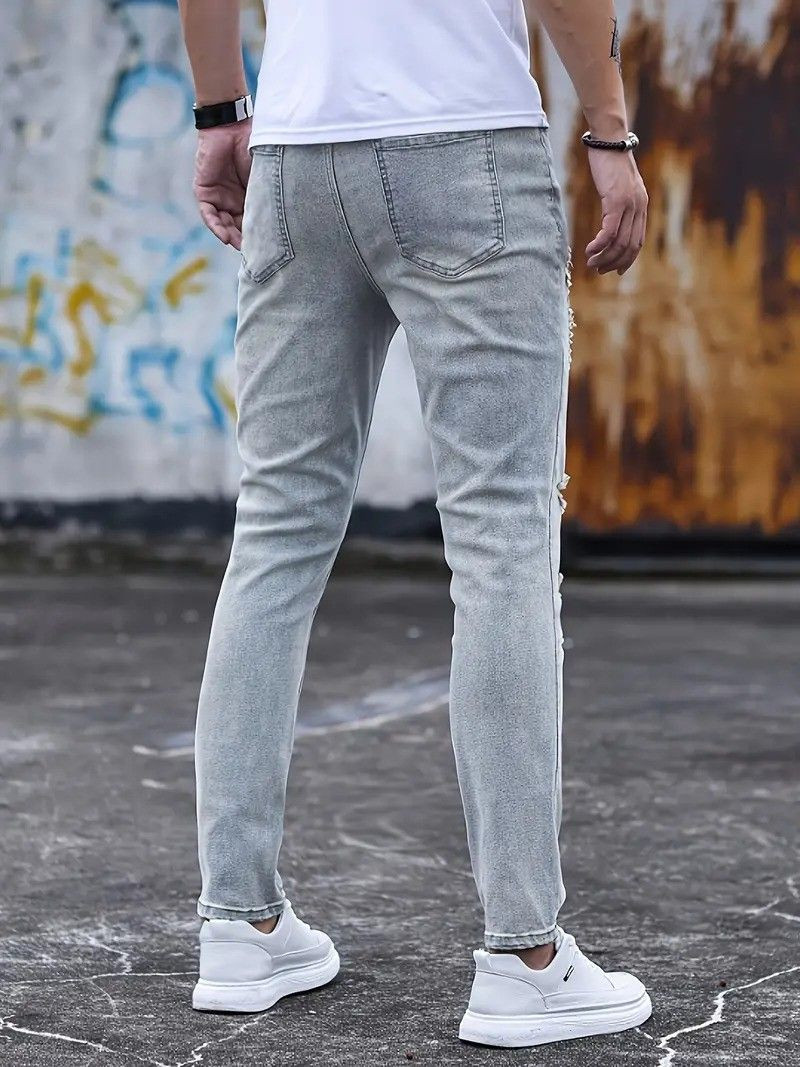 OEM/ODM Slim Fit Ripped Distress Denim Jeans