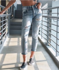 OEM/ODM Cuffed Hem Ripped Skinny Jeans